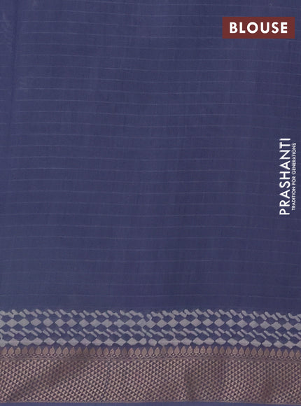 Maheshwari silk cotton saree bluish grey with block prints and thread woven border