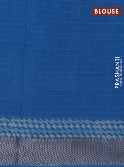 Maheshwari silk cotton saree blue with block prints and thread woven border