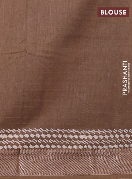 Maheshwari silk cotton saree brown shade with block prints and thread woven border
