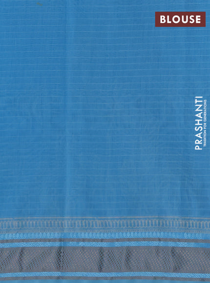 Maheshwari silk cotton saree light blue with butta block printa and thread woven border