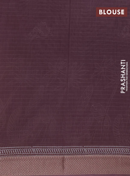 Maheshwari silk cotton saree rosy brown with butta block printa and thread woven border