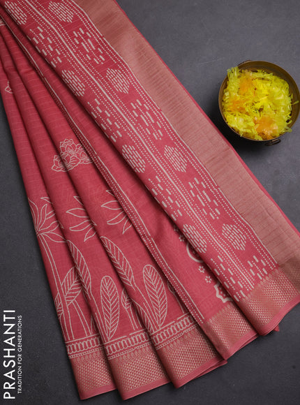 Maheshwari silk cotton saree peach shade with butta block printa and thread woven border
