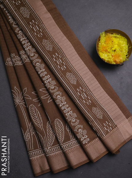Maheshwari silk cotton saree brown shade with butta block printa and thread woven border