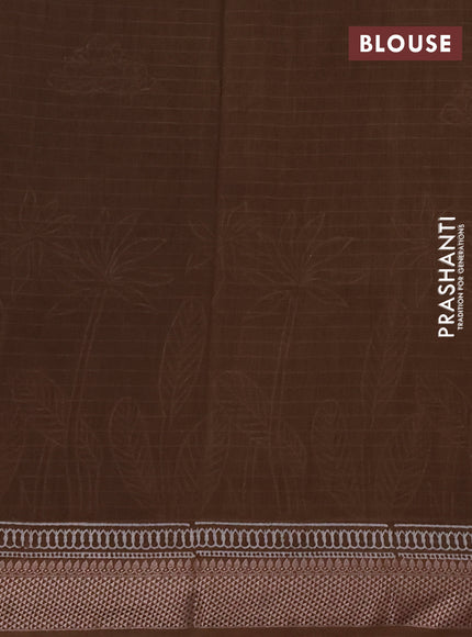 Maheshwari silk cotton saree brown shade with butta block printa and thread woven border