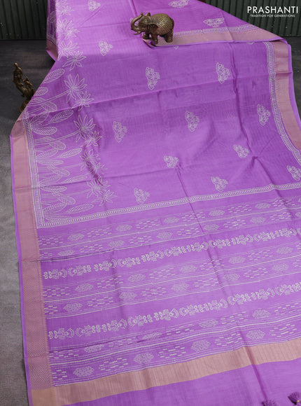 Maheshwari silk cotton saree lavender with butta block printa and thread woven border