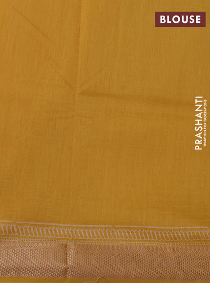 Maheshwari silk cotton saree yellow with butta block printa and thread woven border