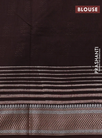 Maheshwari silk cotton saree brown with allover butta block prints and thread woven border