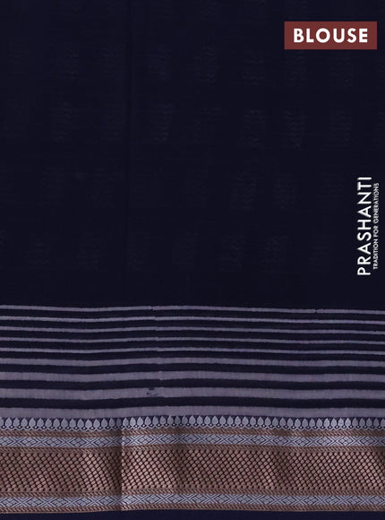 Maheshwari silk cotton saree navy blue with allover butta block prints and thread woven border
