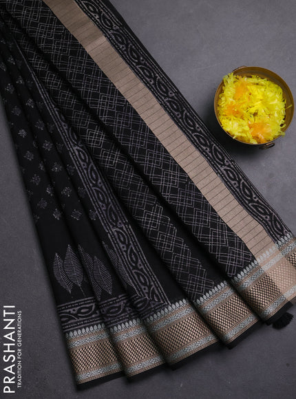 Maheshwari silk cotton saree black with allover butta block prints and thread woven border