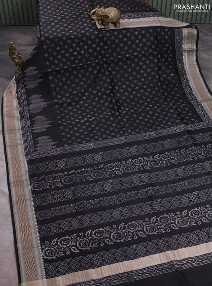 Maheshwari silk cotton saree black with allover butta block prints and thread woven border