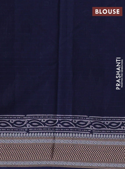 Maheshwari silk cotton saree navy blue with allover butta block prints and thread woven border