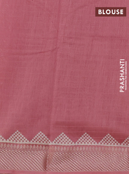 Maheshwari silk cotton saree pastel peach with allover block prints and thread woven border