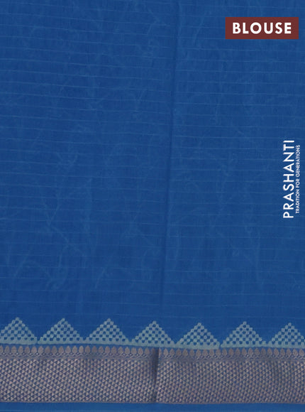 Maheshwari silk cotton saree cs blue with allover block prints and thread woven border