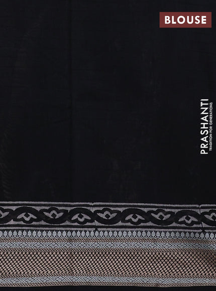Maheshwari silk cotton saree beige and black with allover kalamkari block prints and thread woven border