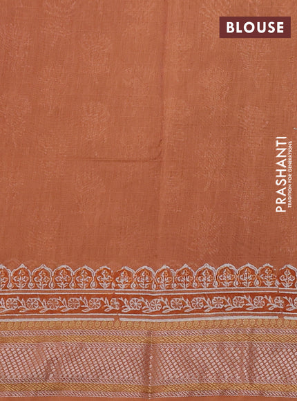 Maheshwari silk cotton saree rustic orange with allover butta block prints and thread woven border