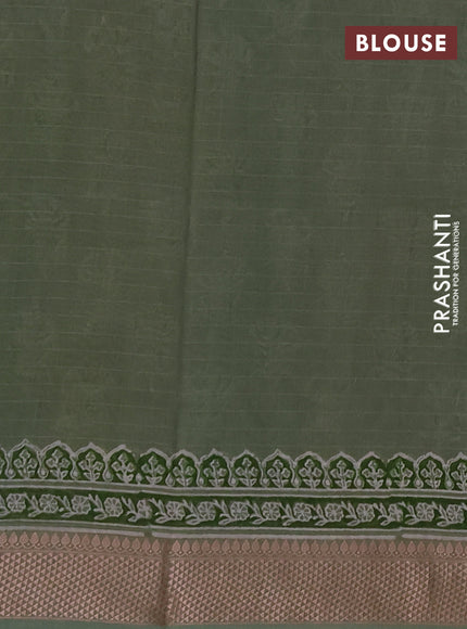 Maheshwari silk cotton saree pastel green shade with allover butta block prints and thread woven border