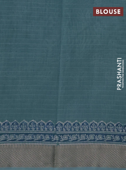Maheshwari silk cotton saree pastel blue with allover butta block prints and thread woven border