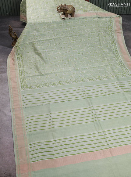 Maheshwari silk cotton saree pastel green with allover butta block prints and thread woven border