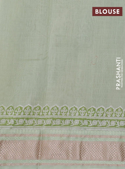 Maheshwari silk cotton saree pastel green with allover butta block prints and thread woven border