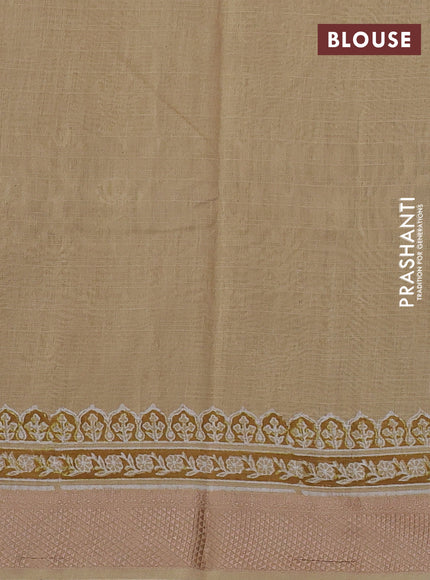 Maheshwari silk cotton saree beige with allover butta block prints and thread woven border