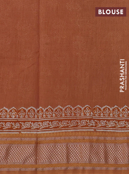 Maheshwari silk cotton saree rust shade with allover butta block prints and thread woven border