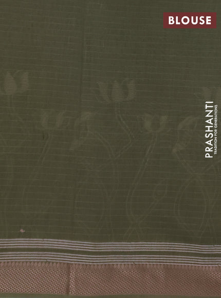Maheshwari silk cotton saree pastel green with floral block prints and thread woven border