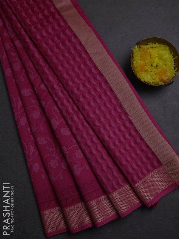 Maheshwari silk cotton saree pink with allover block prints and thread woven border