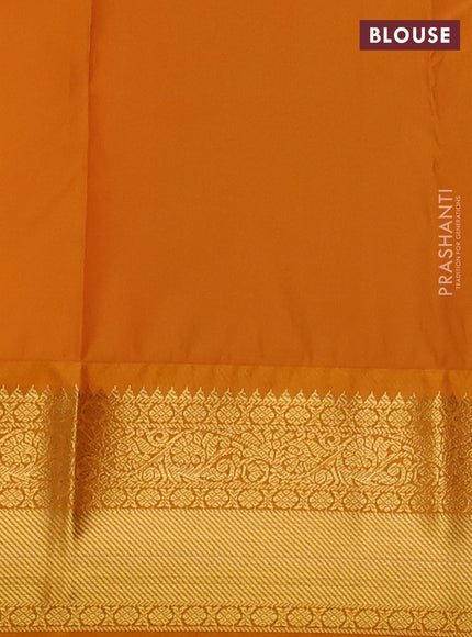 Semi kanchipuram silk saree lavender and mustard yellow with allover zari woven buttas and zari woven korvai border