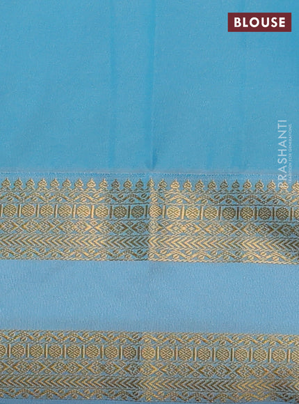Semi kanchipuram silk saree mustard yellow and teal blue with zari woven buttas and rettapet zari woven border