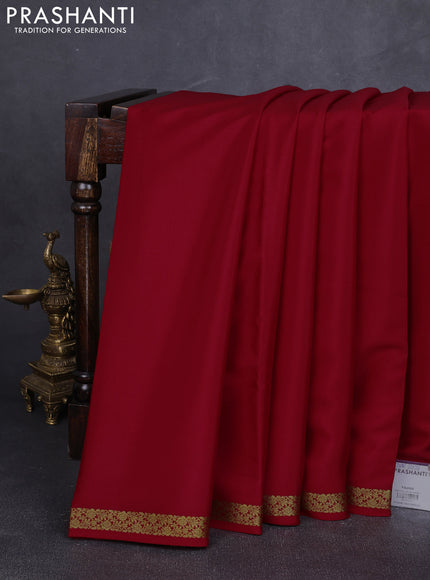 Pure mysore silk saree red with plain body and zari woven border
