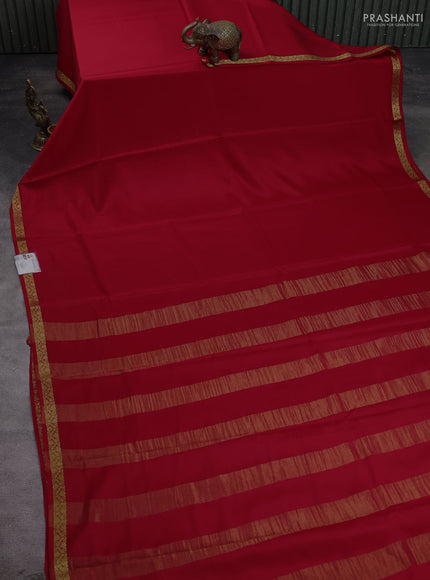 Pure mysore silk saree red with plain body and zari woven border
