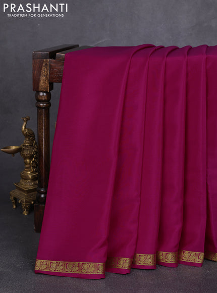 Pure mysore silk saree magenta pink with plain body and zari woven border