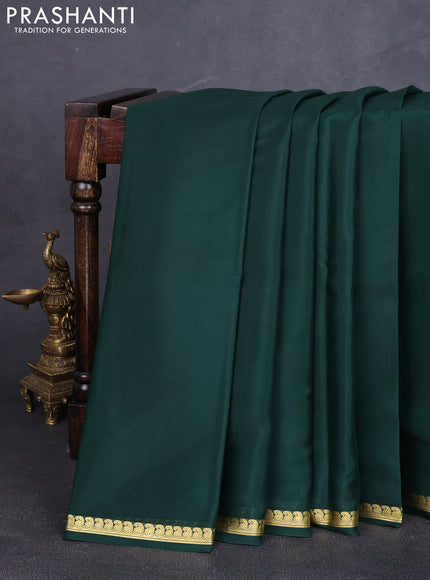 Pure mysore silk saree bottle green with plain body and zari woven border