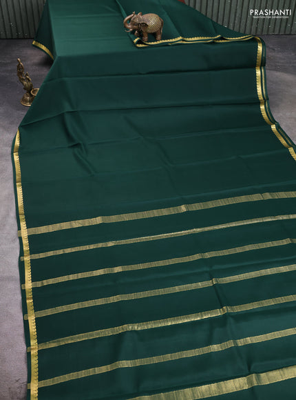 Pure mysore silk saree bottle green with plain body and zari woven border