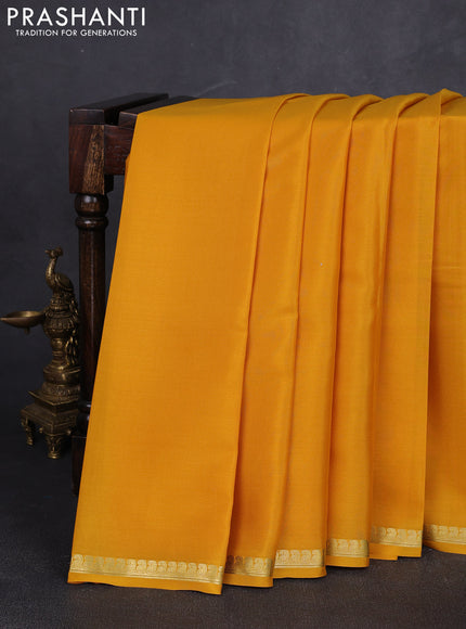 Pure mysore silk saree mustard yellow with plain body and zari woven border