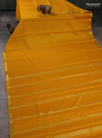 Pure mysore silk saree mustard yellow with plain body and zari woven border