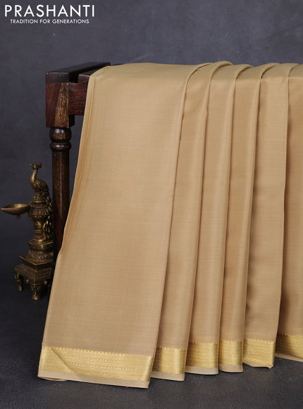 Pure mysore silk saree sandal with plain body and zari woven border