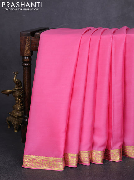 Pure mysore silk saree light pink with plain body and zari woven border