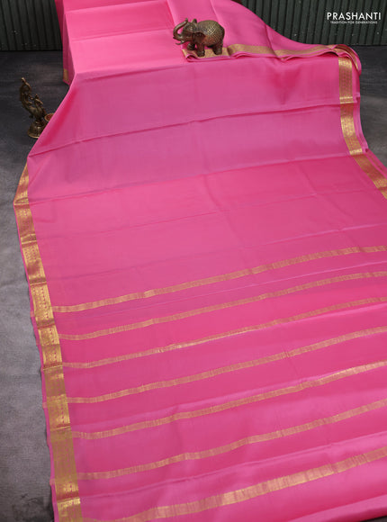 Pure mysore silk saree light pink with plain body and zari woven border