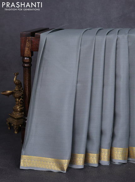 Pure mysore silk saree grey with plain body and zari woven border