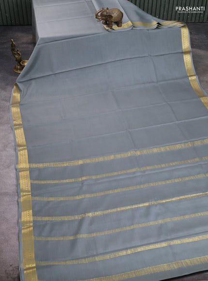 Pure mysore silk saree grey with plain body and zari woven border