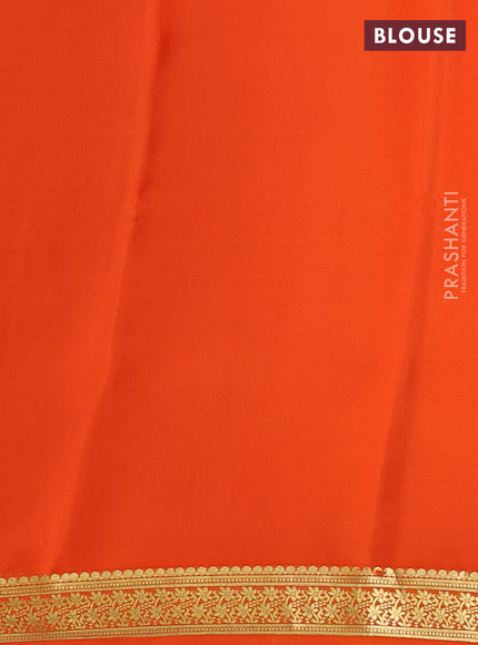 Pure mysore silk saree orange with plain body and zari woven border