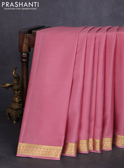 Pure mysore silk saree pastel peach with plain body and zari woven border