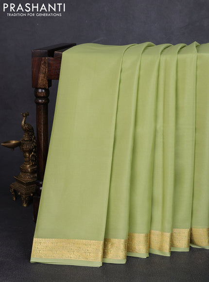 Pure mysore silk saree pista green with plain body and zari woven border