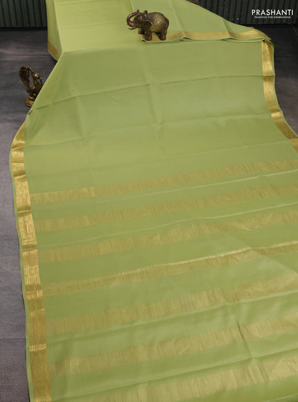 Pure mysore silk saree pista green with plain body and zari woven border