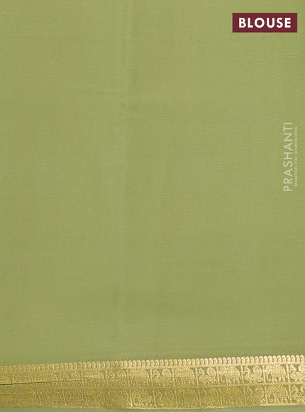 Pure mysore silk saree pista green with plain body and zari woven border