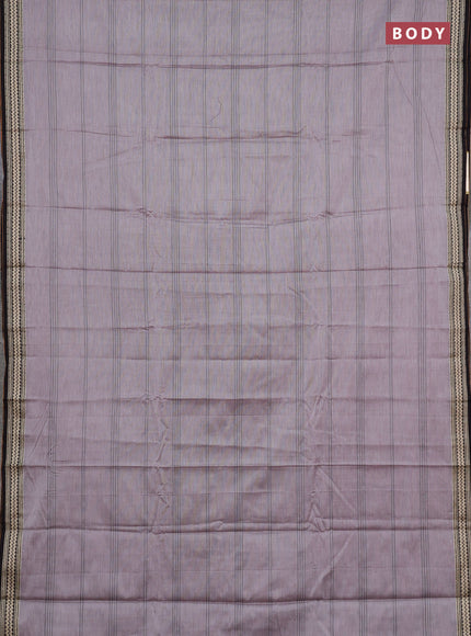 Narayanpet cotton saree grey shade and coffee brown with allover thread stripe pattern and thread woven border