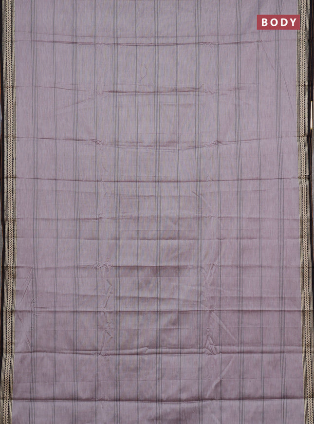 Narayanpet cotton saree grey shade and coffee brown with allover thread stripe pattern and thread woven border