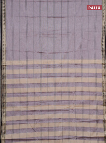 Narayanpet cotton saree grey shade and coffee brown with allover thread stripe pattern and thread woven border