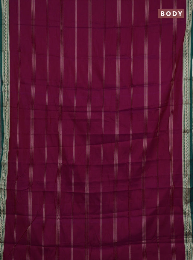 Narayanpet cotton saree magenta pink and green with allover thread stripe pattern and thread woven border